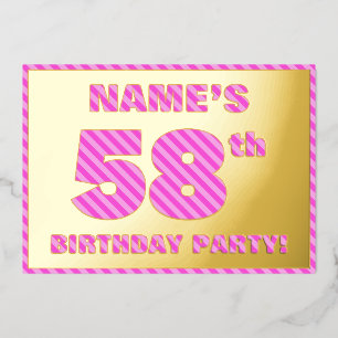 Invitación Con Relieve Metalizado Fiesta de cumpleaños número 58 — Rayas rosadas, di