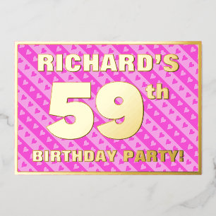 Invitación Con Relieve Metalizado Fiesta de cumpleaños número 59 — Corazones y rayas