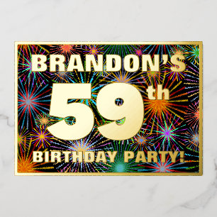 Invitación Con Relieve Metalizado Fiesta de cumpleaños número 59 — Fuegos artificial