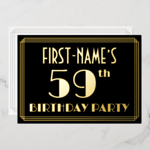 Invitación Con Relieve Metalizado Fiesta de cumpleaños número 59: Look Art Déco “59”