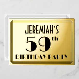 Invitación Con Relieve Metalizado Fiesta de cumpleaños número 59 — Look Art Déco “59