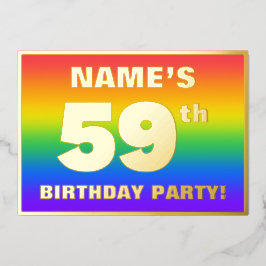 Invitación Con Relieve Metalizado Fiesta de cumpleaños número 59: Patrón de arcoíris