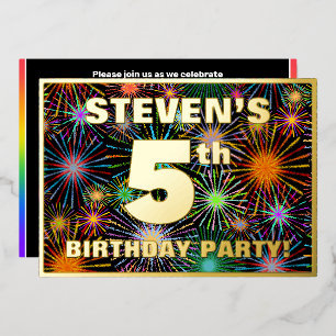 Invitación Con Relieve Metalizado Fiesta de cumpleaños número 5 — Aspecto de fuegos