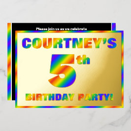 Invitación Con Relieve Metalizado Fiesta de cumpleaños número 5 — divertido “5” con 