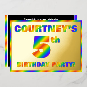 Invitación Con Relieve Metalizado Fiesta de cumpleaños número 5 — divertido “5” con