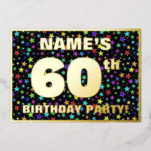 Invitación Con Relieve Metalizado Fiesta de Cumpleaños número 60 — Patrón de Estrell