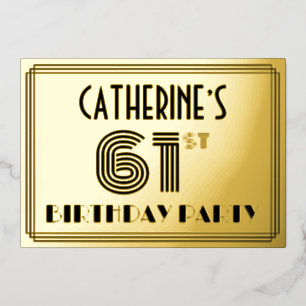 Invitación Con Relieve Metalizado Fiesta de cumpleaños número 61 — Estilo Art Deco “