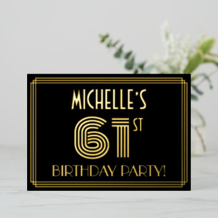Invitación Con Relieve Metalizado Fiesta de cumpleaños número 61 — Estilo Art Deco “