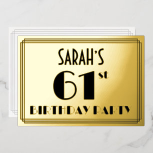Invitación Con Relieve Metalizado Fiesta de cumpleaños número 61 — Estilo Art Deco “