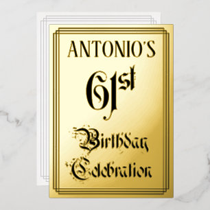Invitación Con Relieve Metalizado Fiesta de cumpleaños número 61 — Letra elegante +