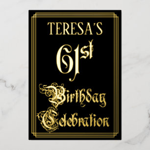 Invitación Con Relieve Metalizado Fiesta de cumpleaños número 61 — Letra elegante y 