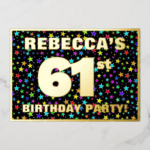 Invitación Con Relieve Metalizado Fiesta de cumpleaños número 61 — Patrón de estrell