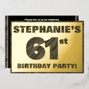 Invitación Con Relieve Metalizado Fiesta de cumpleaños número 61 — Texto con textura