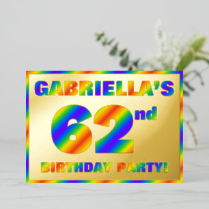 Invitación Con Relieve Metalizado Fiesta de cumpleaños número 62 — Divertido, Espect