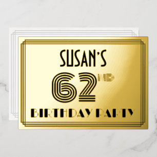 Invitación Con Relieve Metalizado Fiesta de cumpleaños número 62 — Estilo Art Déco “