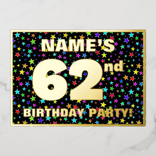Invitación Con Relieve Metalizado Fiesta de cumpleaños número 62 — Patrón de estrell