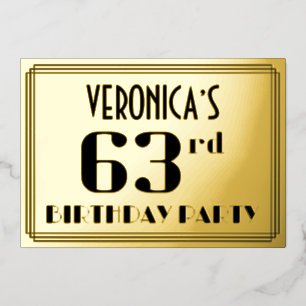 Invitación Con Relieve Metalizado Fiesta de cumpleaños número 63: Aspecto Art Deco “
