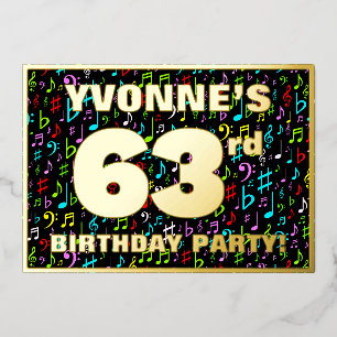 Invitación Con Relieve Metalizado Fiesta de cumpleaños número 63 — Símbolos musicale