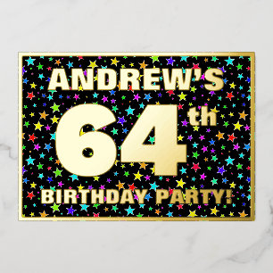 Invitación Con Relieve Metalizado Fiesta de cumpleaños número 64 — Patrón de estrell