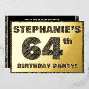 Invitación Con Relieve Metalizado Fiesta de cumpleaños número 64 — Texto con vetas d