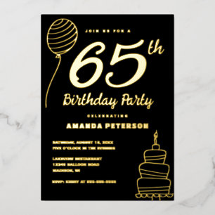 Invitación Con Relieve Metalizado Fiesta de cumpleaños número 65 elegante de oro rea