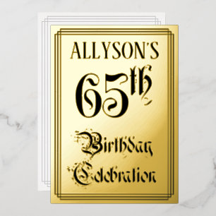 Invitación Con Relieve Metalizado Fiesta de cumpleaños número 65 — Letra elegante +