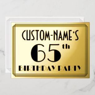 Invitación Con Relieve Metalizado Fiesta de cumpleaños número 65 — Look Art Déco “65