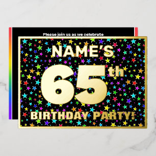Invitación Con Relieve Metalizado Fiesta de cumpleaños número 65 — Patrón de estrell