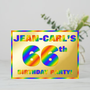 Invitación Con Relieve Metalizado Fiesta de cumpleaños número 66 — Divertido, Espect