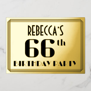 Invitación Con Relieve Metalizado Fiesta de cumpleaños número 66: Look Art Déco “66”