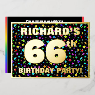 Invitación Con Relieve Metalizado Fiesta de cumpleaños número 66 — Patrón de estrell