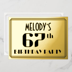 Invitación Con Relieve Metalizado Fiesta de cumpleaños número 67: Aspecto Art Deco “