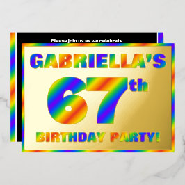 Invitación Con Relieve Metalizado Fiesta de cumpleaños número 67 — Divertido “67” co