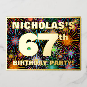 Invitación Con Relieve Metalizado Fiesta de cumpleaños número 67 — Fuegos artificial