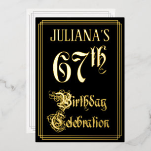 Invitación Con Relieve Metalizado Fiesta de cumpleaños número 67 — Letra script eleg