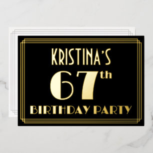 Invitación Con Relieve Metalizado Fiesta de cumpleaños número 67: Look Art Déco “67”