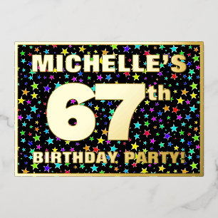 Invitación Con Relieve Metalizado Fiesta de cumpleaños número 67 — Patrón de estrell