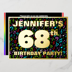 Invitación Con Relieve Metalizado Fiesta de cumpleaños número 68 — Símbolos de músic