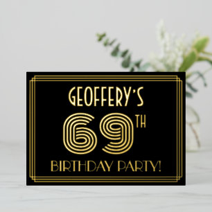 Invitación Con Relieve Metalizado Fiesta de cumpleaños número 69 — Estilo Art Deco “