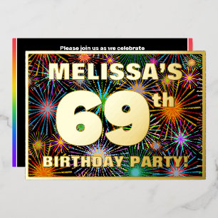 Invitación Con Relieve Metalizado Fiesta de cumpleaños número 69 — Fuegos artificial