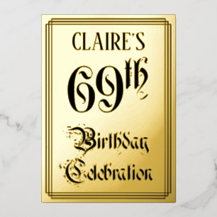 Invitación Con Relieve Metalizado Fiesta de cumpleaños número 69 — Letra elegante +