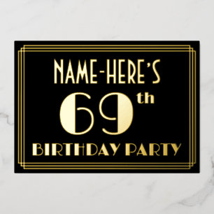 Invitación Con Relieve Metalizado Fiesta de cumpleaños número 69: Look Art Déco “69”