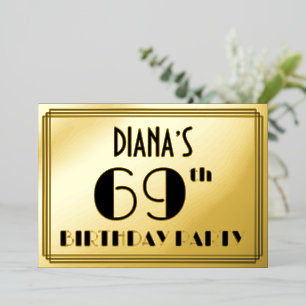Invitación Con Relieve Metalizado Fiesta de cumpleaños número 69 — Look Art Déco “69