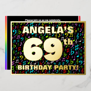 Invitación Con Relieve Metalizado Fiesta de cumpleaños número 69 — Símbolos de músic