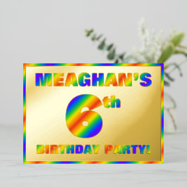 Invitación Con Relieve Metalizado Fiesta de cumpleaños número 6 — divertido “6” con 