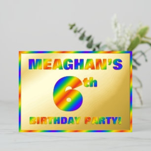 Invitación Con Relieve Metalizado Fiesta de cumpleaños número 6 — divertido “6” con