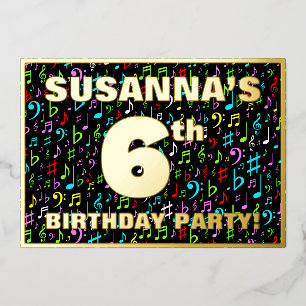 Invitación Con Relieve Metalizado Fiesta de cumpleaños número 6 — Símbolos de música