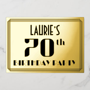 Invitación Con Relieve Metalizado Fiesta de cumpleaños número 70: Aspecto Art Deco “