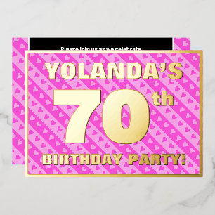Invitación Con Relieve Metalizado Fiesta de cumpleaños número 70 — Corazones y rayas