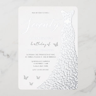 Invitación Con Relieve Metalizado Fiesta de cumpleaños número 70 vestido de corazón